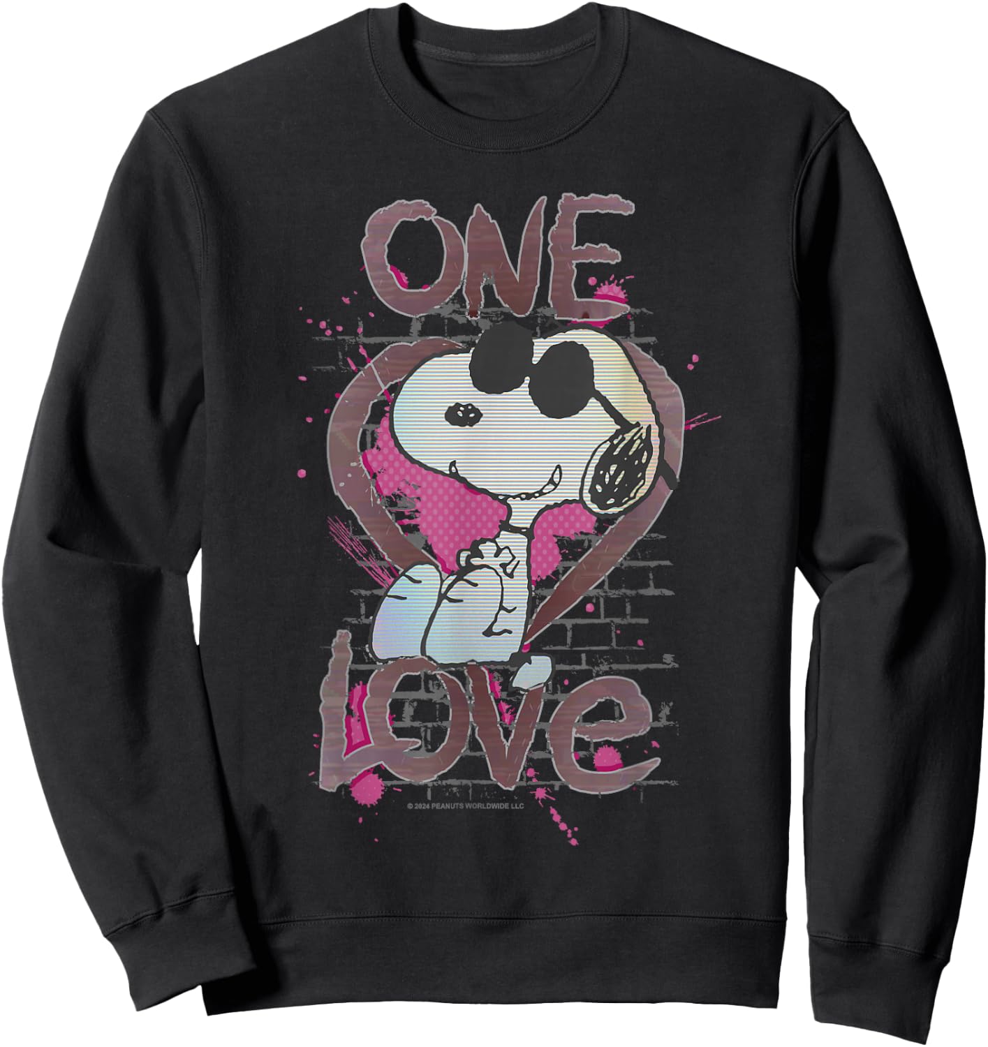 Peanuts Snoopy Joe Cool One Love Glitch Vintage Valentine's Day Sweatshirt - Sweatshirt | Black