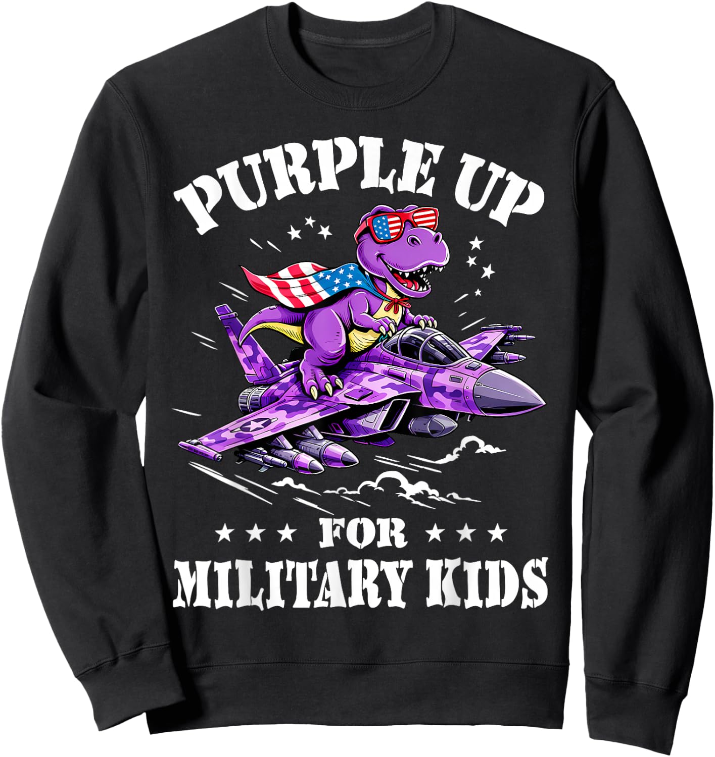 Purple up Proud Military Kids Shirt Dinosaur Military Child Sweatshirt - Sweatshirt | Black