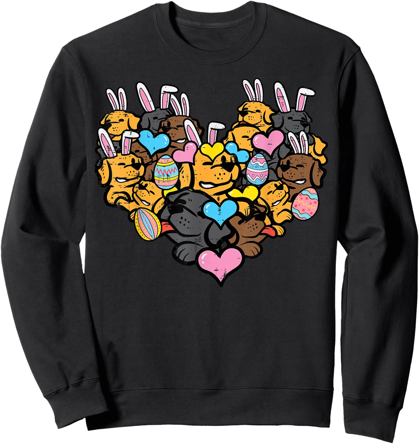 Easter Heart Shape Dog Faces Bunny Eggs Puppy Women Kids Men Sweatshirt - Sweatshirt | Black