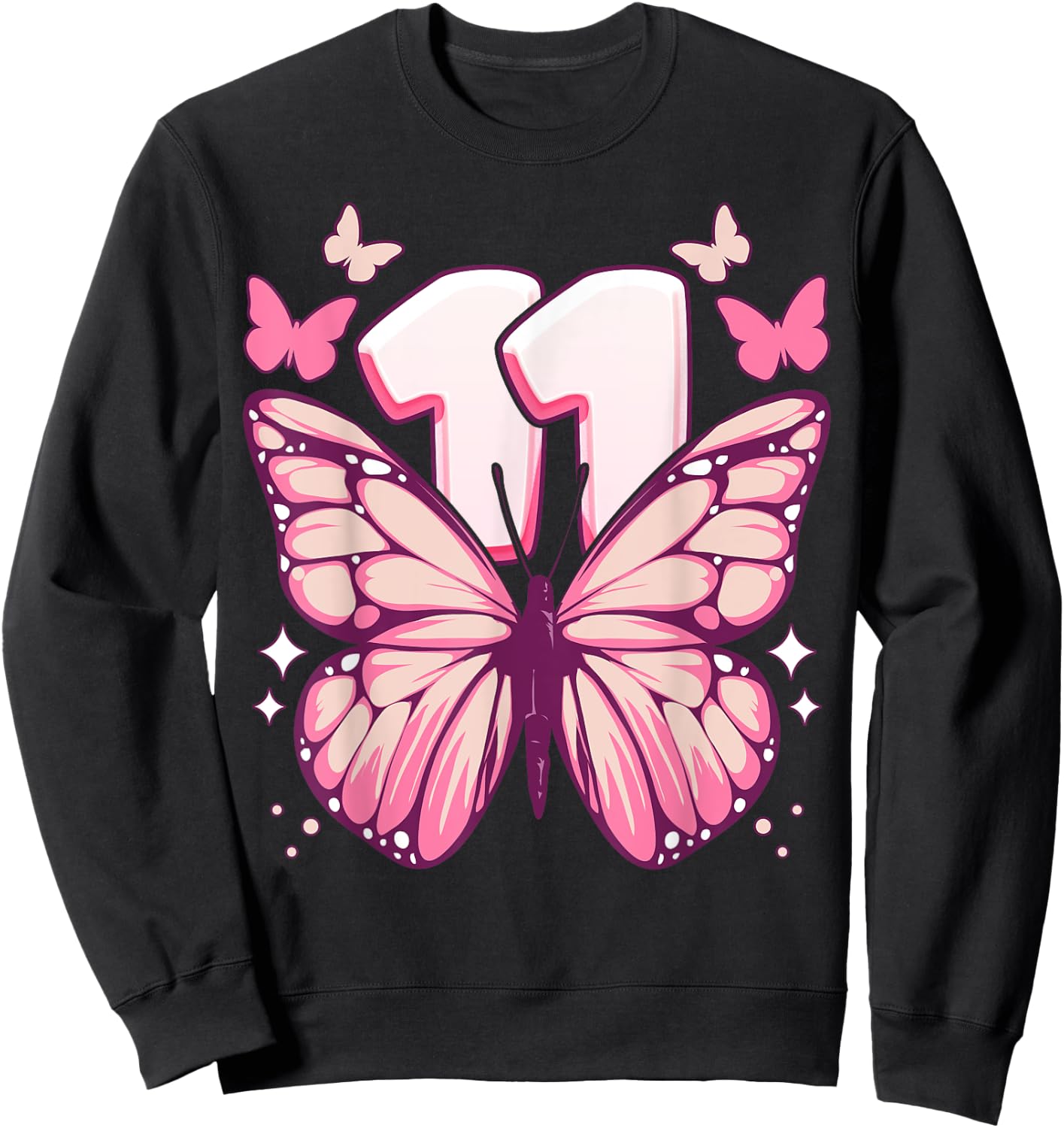 Geburtstagskind 11 Jahre, Schmetterlinge und Nummer 11 Sweatshirt - Sweatshirt | Black