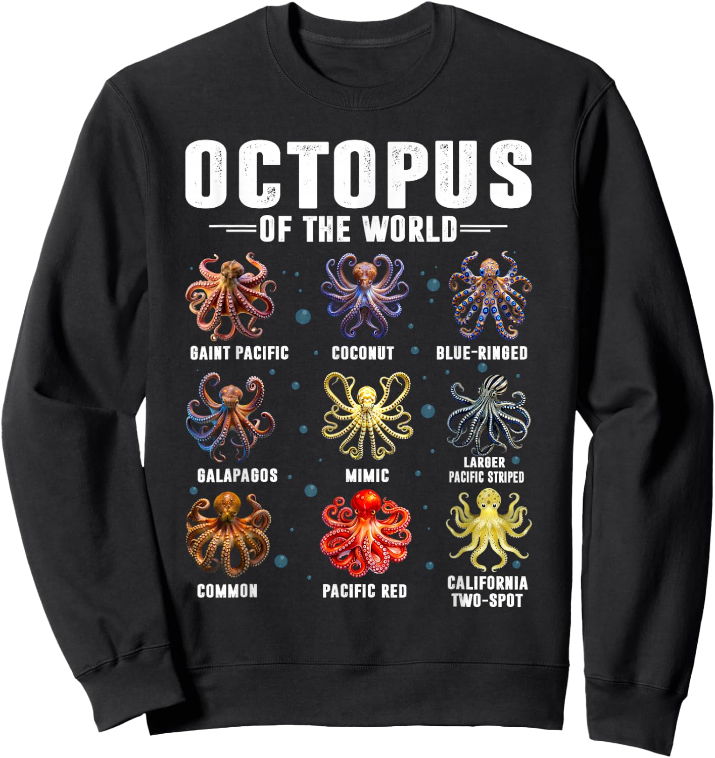 Octopus Of The World Shirt Sea Animal Educational Octopus Sweatshirt - Sweatshirt | Black