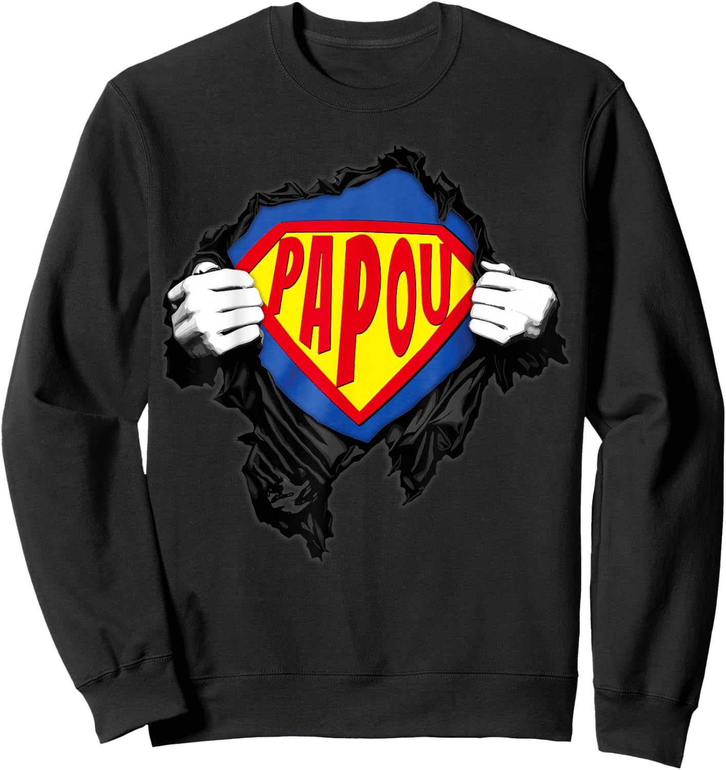 Papou, Superhero Gift Humour Grandfather's Day Papou , Black, S Sweatshirt - Sweatshirt | Black