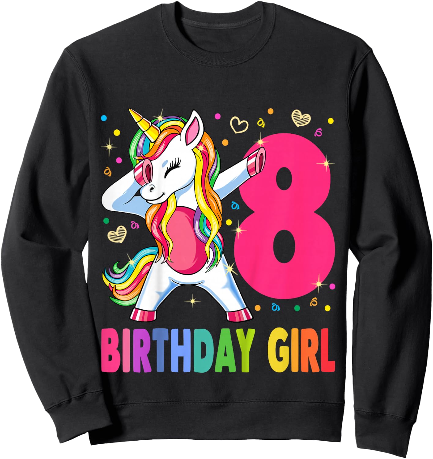 8th Birthday Girl Unicorn Shirt 8th Birthday Outfit Sweatshirt - Sweatshirt | Black