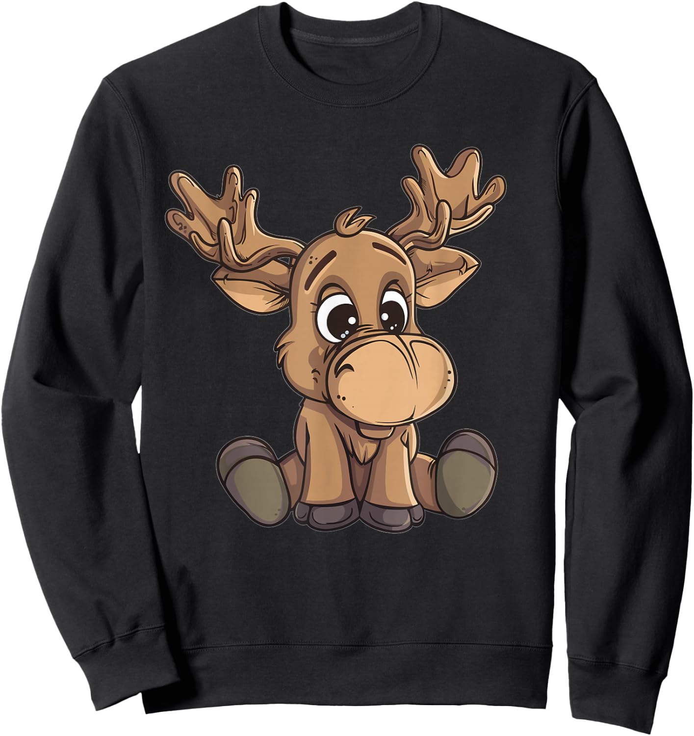 Cute Moose I Cartoon Moose Sweatshirt - Sweatshirt | Black