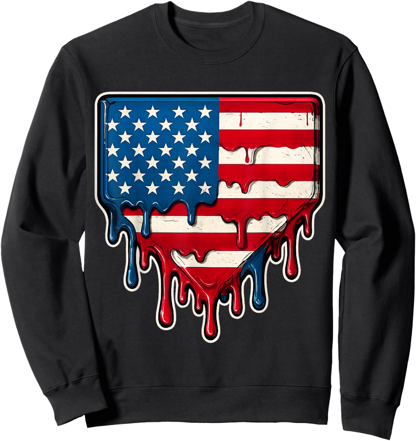 USA Flag 4th of July Baseball Drip Ice Cream Baseball Drippy Sweatshirt - Sweatshirt | Black