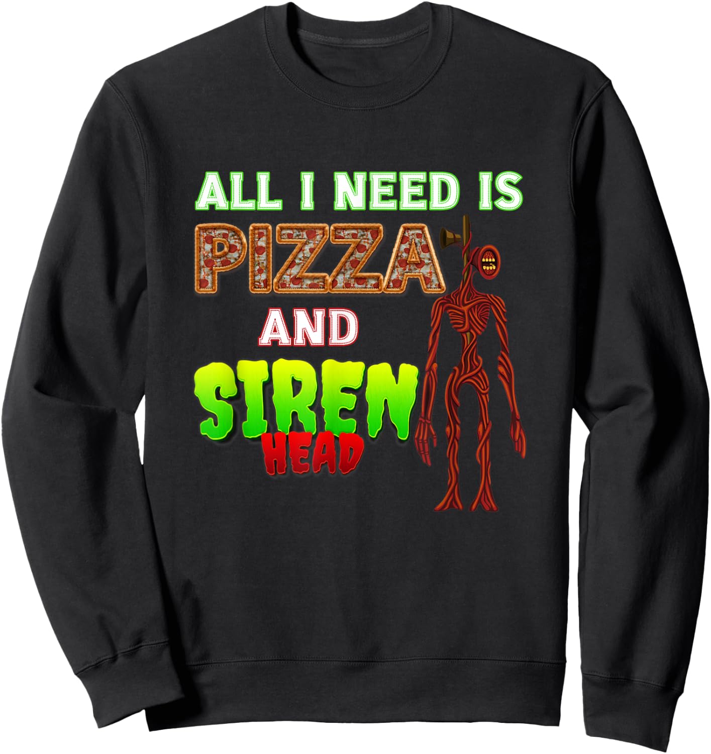 Scary Love Siren Head and Pizza Sweatshirt - Sweatshirt | Black