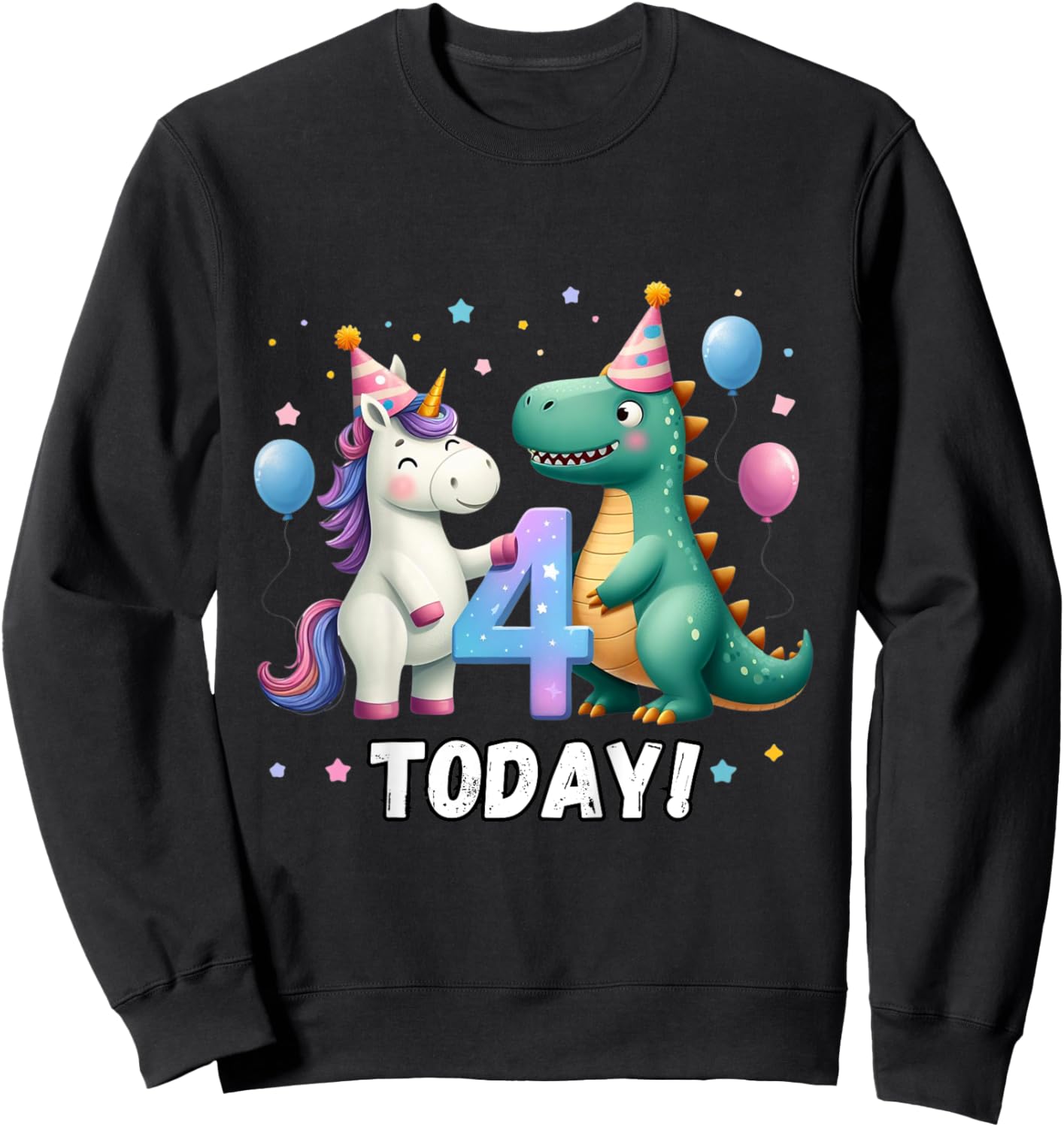 Kids Twin 4th Birthday Top for Twins Unicorn Dinosaur Girl Boy 4 Sweatshirt - Sweatshirt | Black