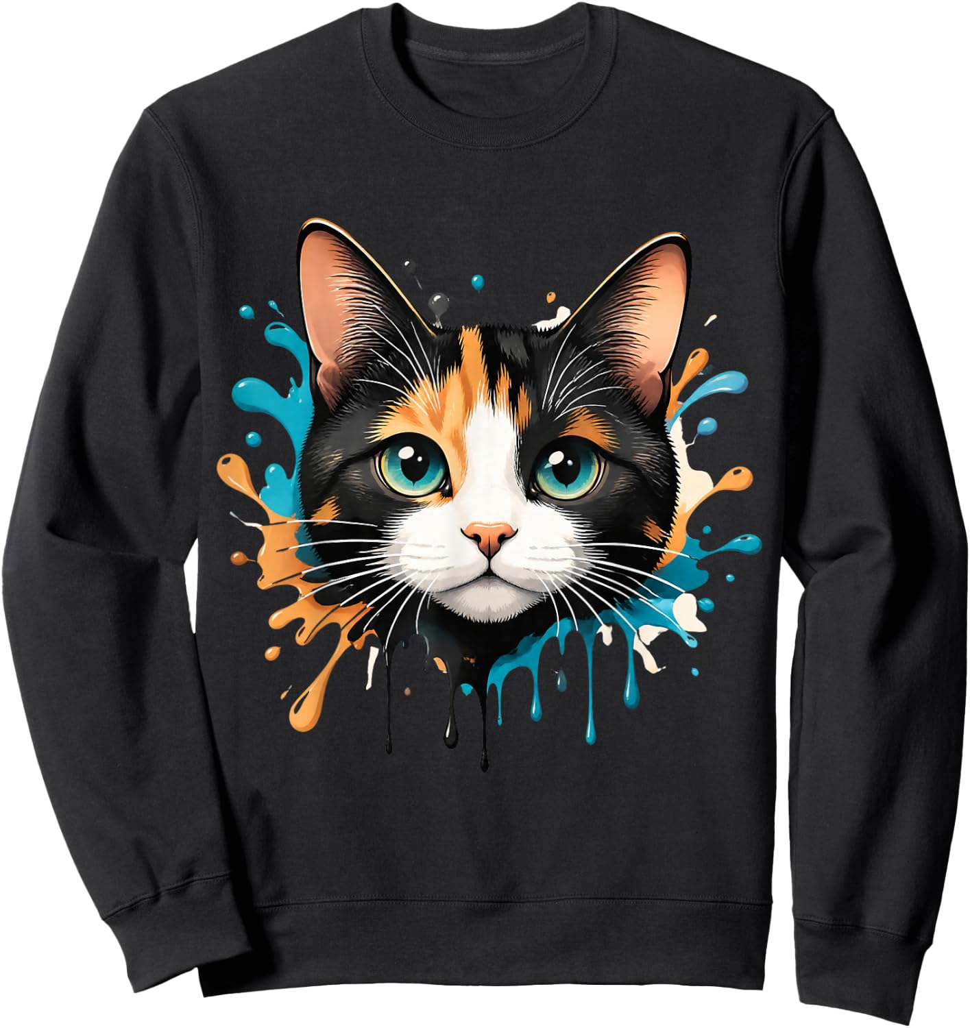 Motif Visage de Chat Splash Drip Pet Lover Kitten Parent Style Mignon Sweatshirt - Sweatshirt | Black