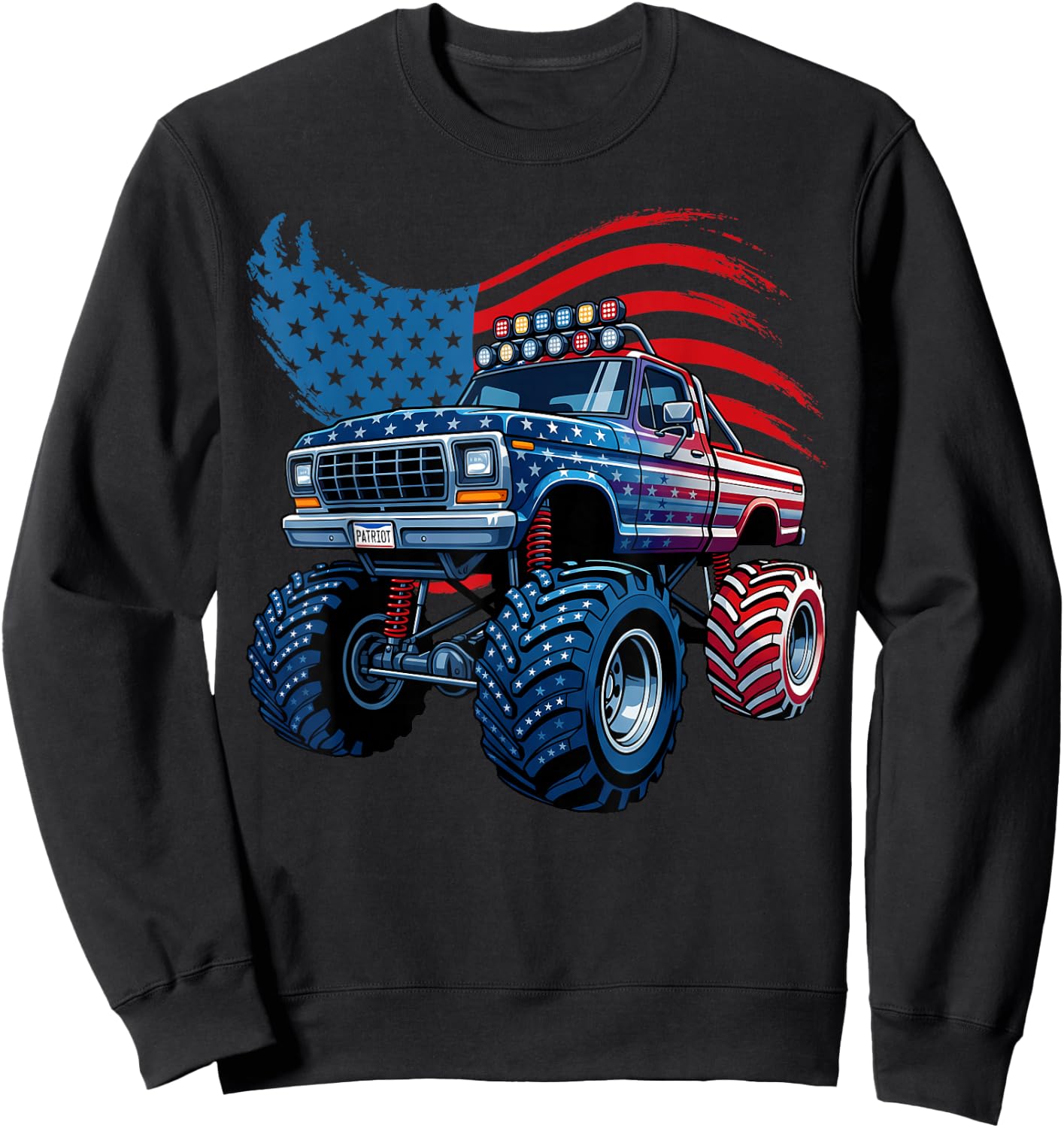 4th of July Monster Truck American Flag Boys Kids Toddler Sweatshirt - Sweatshirt | Black