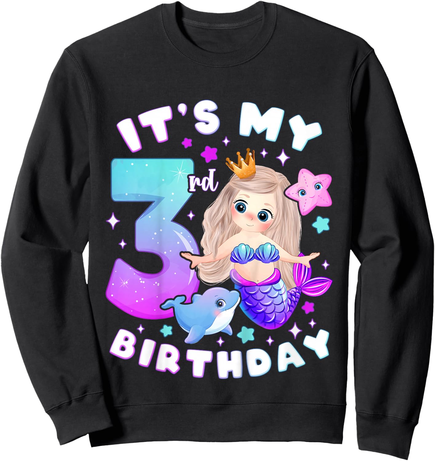 3rd Birthday Girl 3 Years Mermaid Number 3 Sweatshirt - Sweatshirt | Black