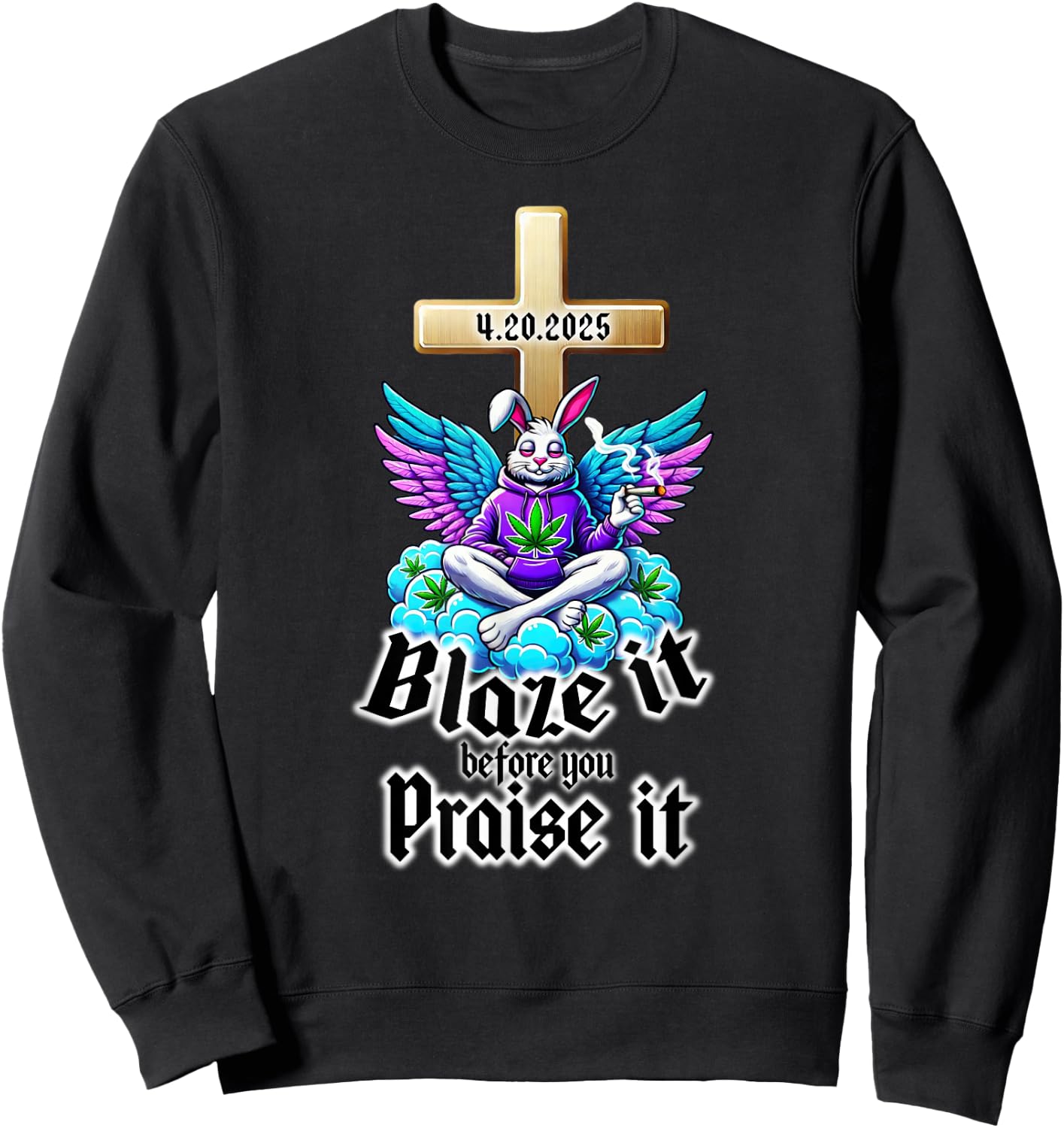 420 Easter Bunny Funny Weed Smoking Rabbit Marijuana 4/20 Sweatshirt - Sweatshirt | Black