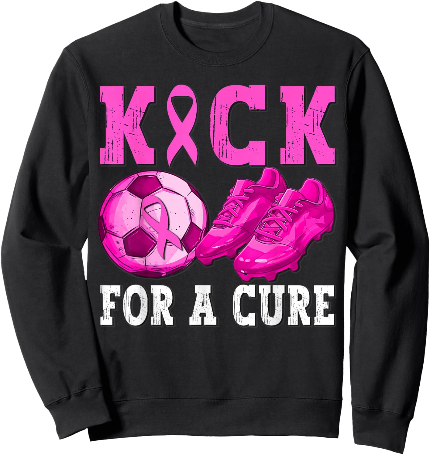 Kick For a Cure Breast Cancer Awareness Soccer Ball Ribbon Sweatshirt - Sweatshirt | Black