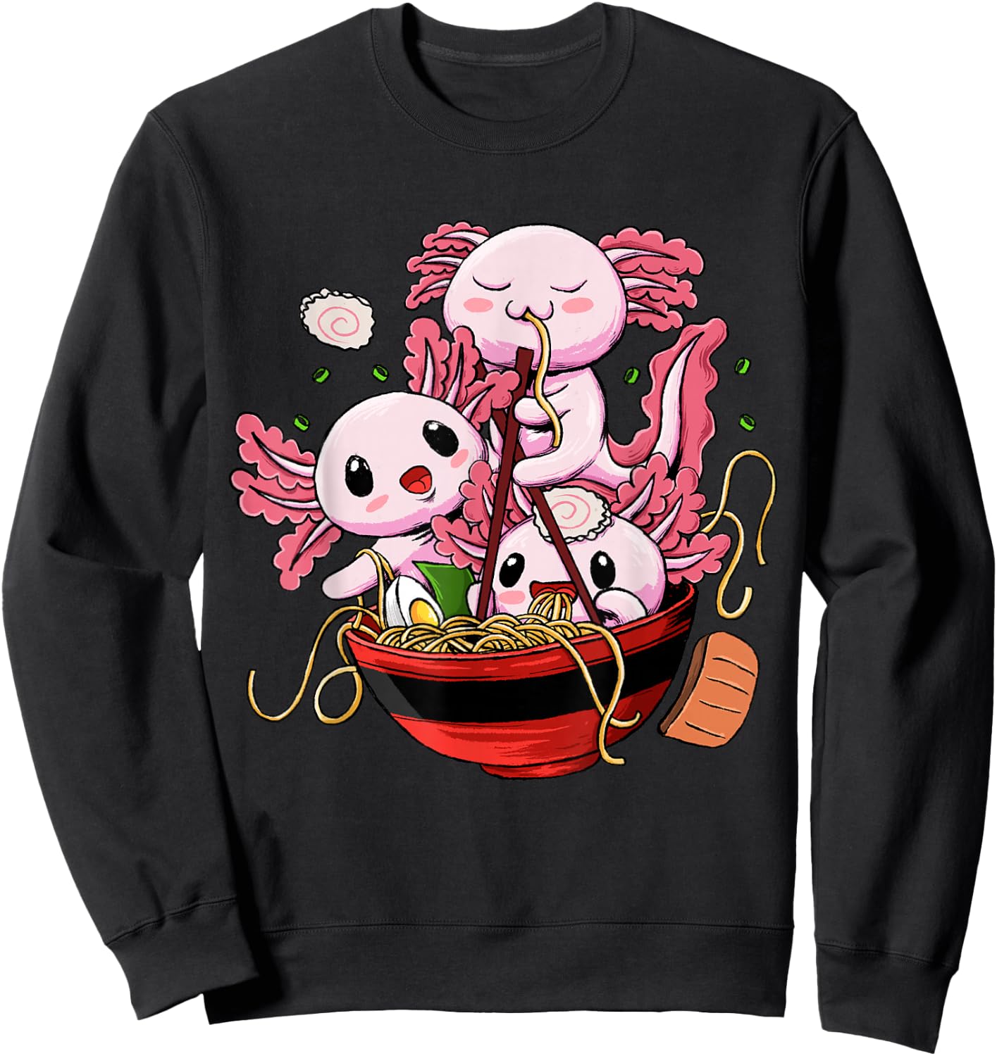 Axolotl Ramen Shirt - Kawaii Anime Axolotl Eating Ramen Sweatshirt - Sweatshirt | Black