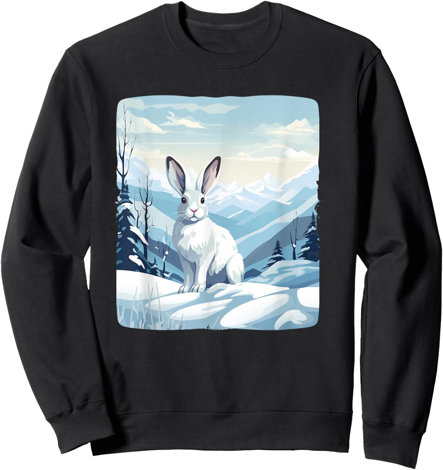 Cool Snow Mountains with Rabbit Animals for Snowshoe Rabbits Sweatshirt - Sweatshirt | Black