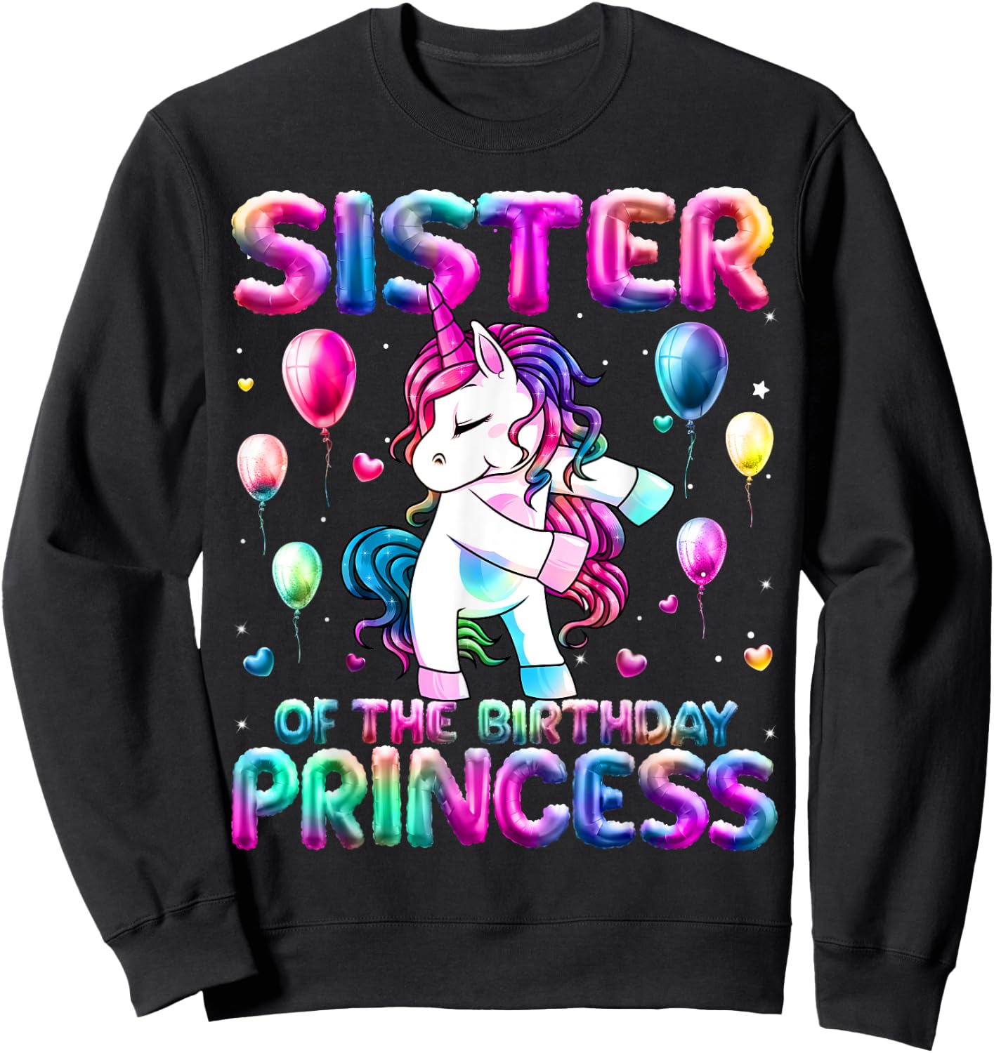 Sister of the Birthday Princess Girl Flossing Unicorn Sister Sweatshirt - Sweatshirt | Black