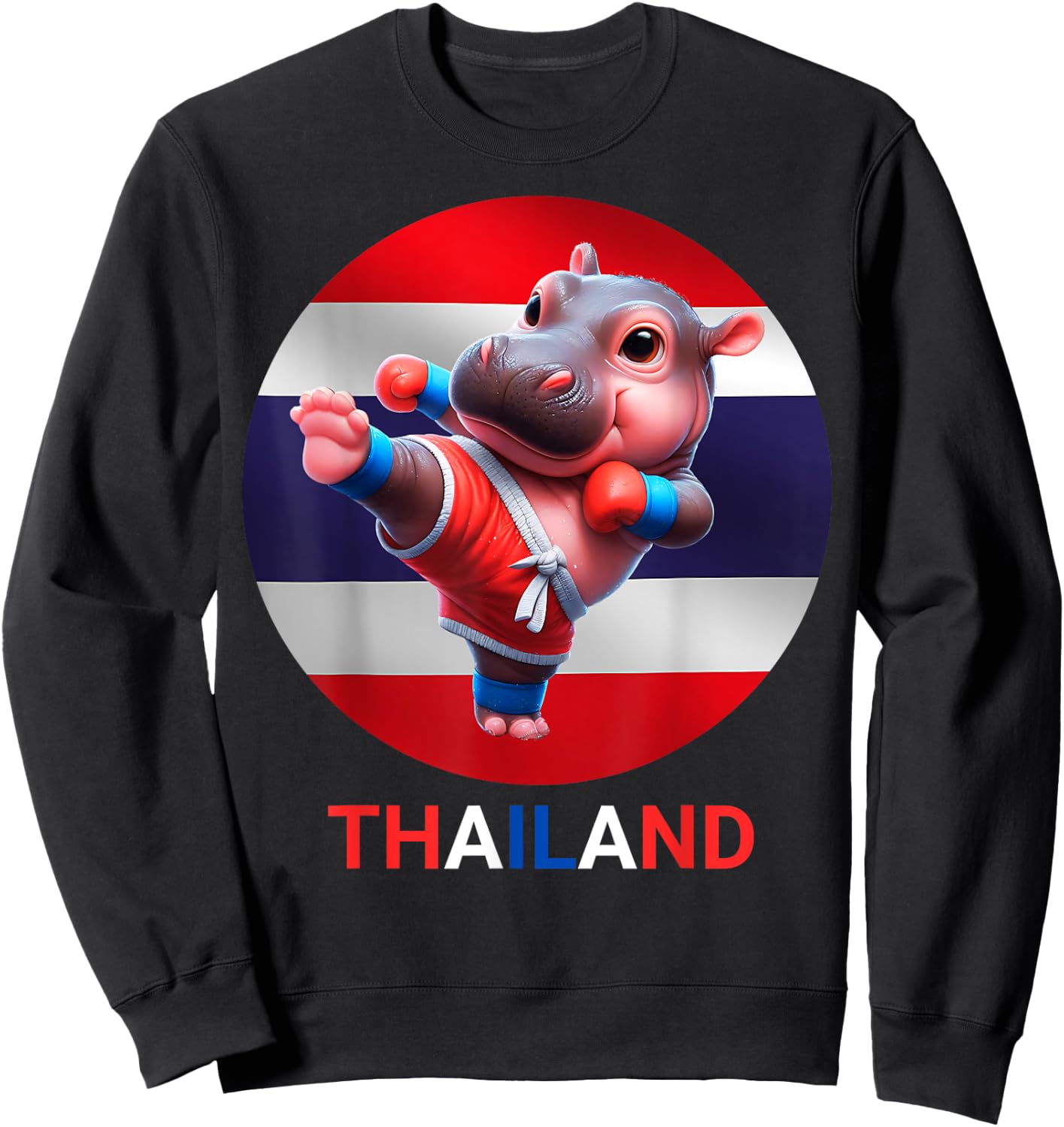 Moodeng: Muay Thai Hippo, Hippo Lover, Funny Moodeng Sweatshirt - Sweatshirt | Black