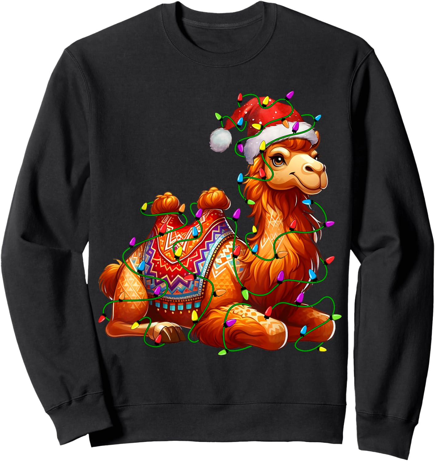 Camel Santa Christmas Tree Lighting Xmas Funny Sweatshirt - Sweatshirt | Black