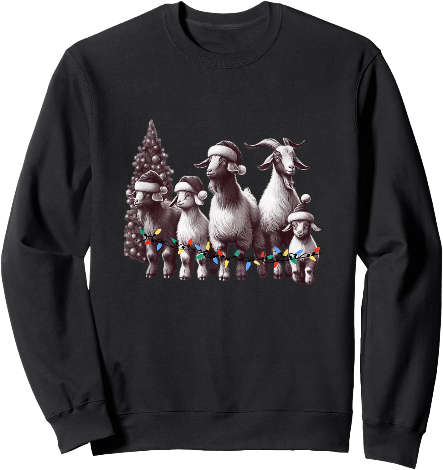 Christmas Goat with Santa Hat Goats Christmas Farmer Sweatshirt - Sweatshirt | Black