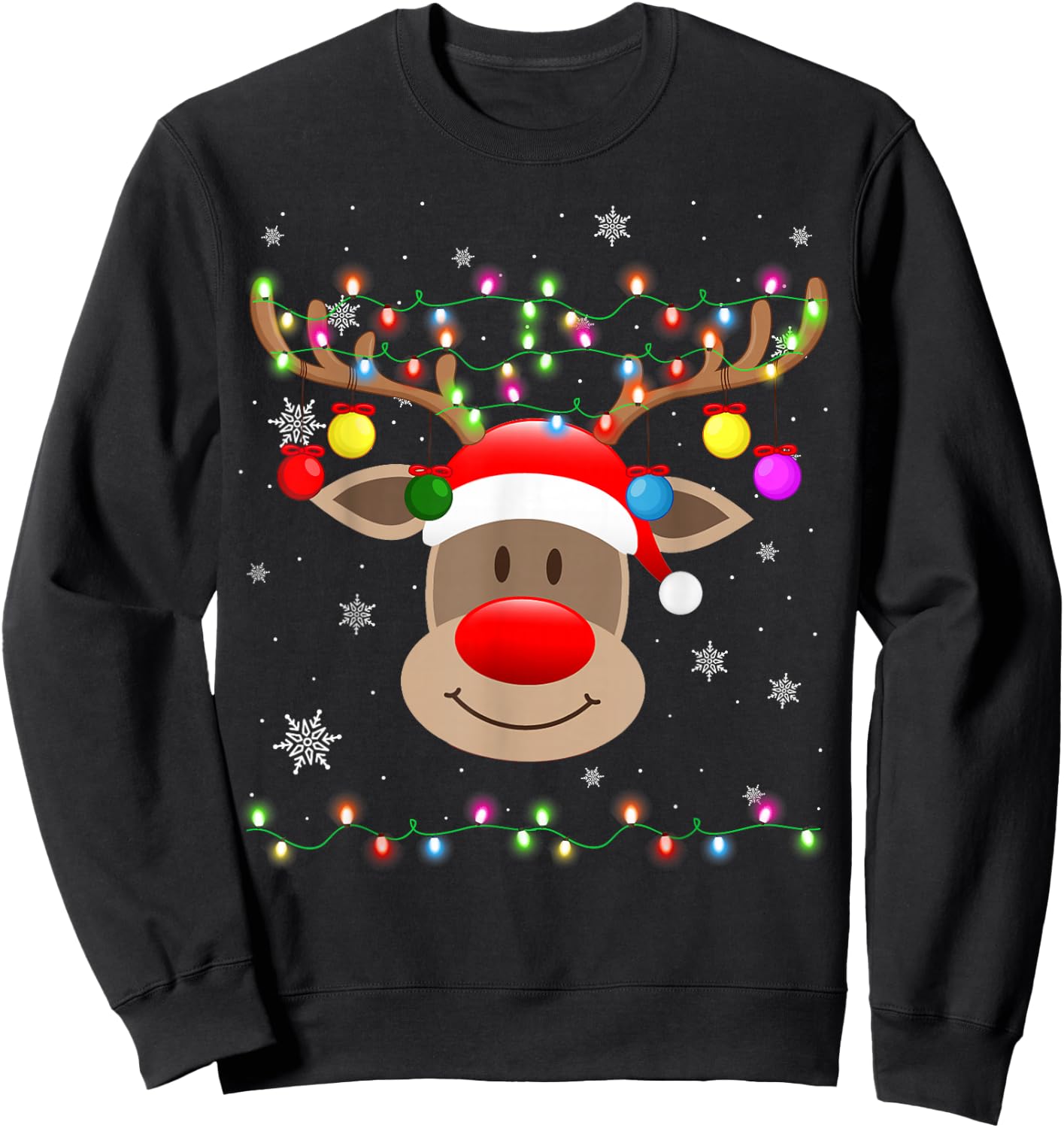 Red Nose Reindeer Snowflakes Chirstmas Lights Sweatshirt - Sweatshirt | Black