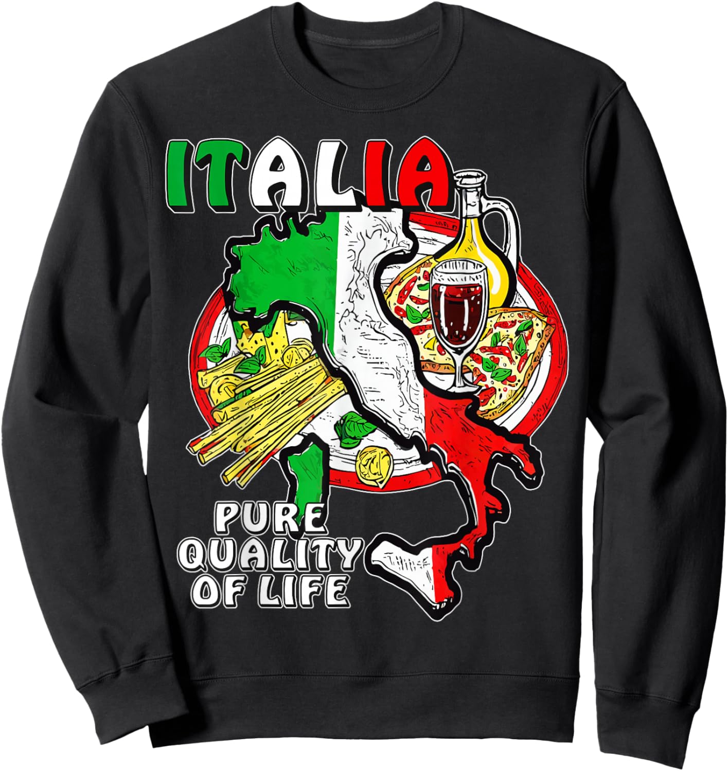 with German Text "Entdecke Italien Liebe Für Essen Kultur Geschichte Italien" [, black Sweatshirt - Sweatshirt | Black