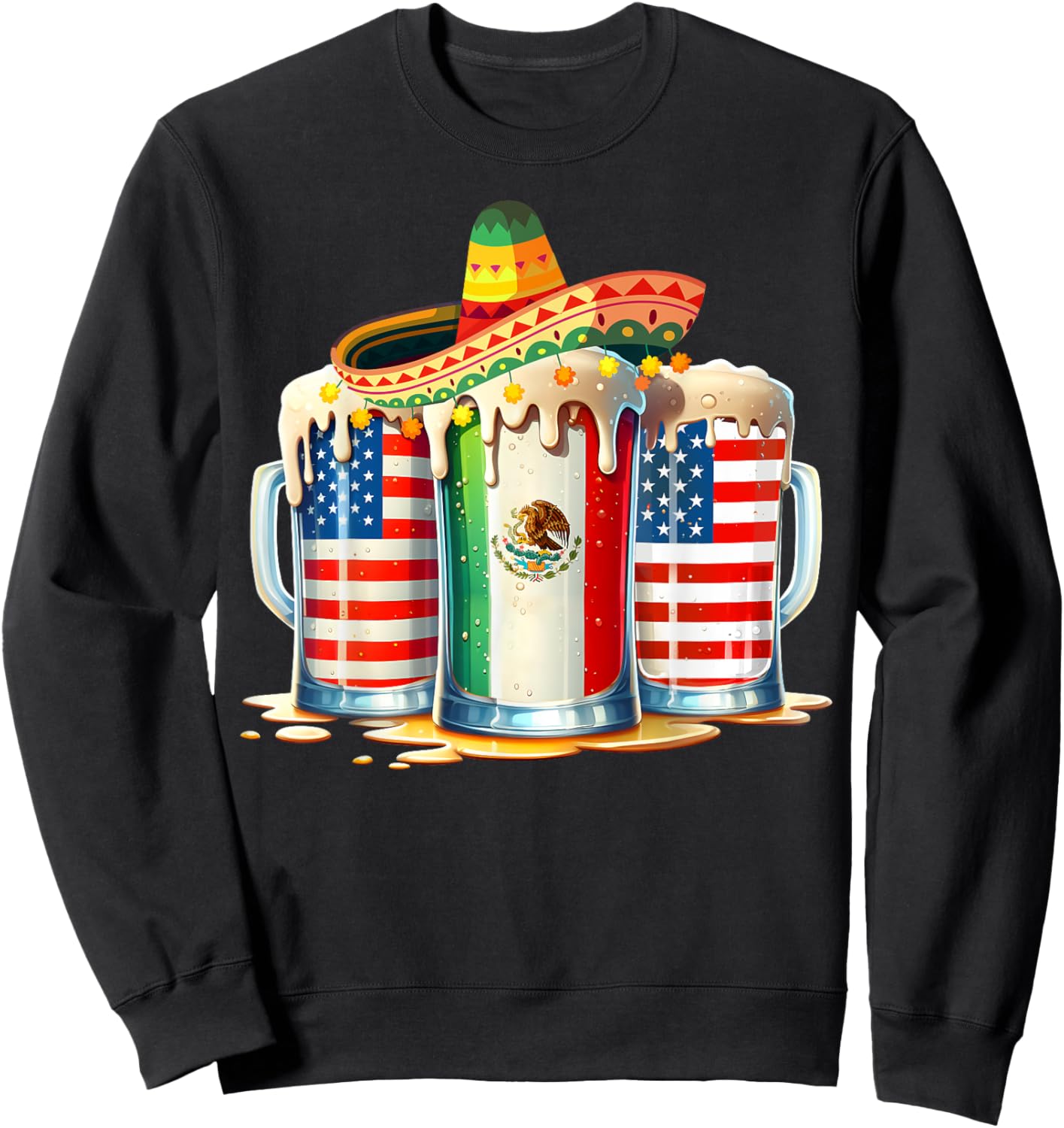 Cinco de Mayo Beer Mexican USA Flag Drinking Party Men Women Sweatshirt - Sweatshirt | Black