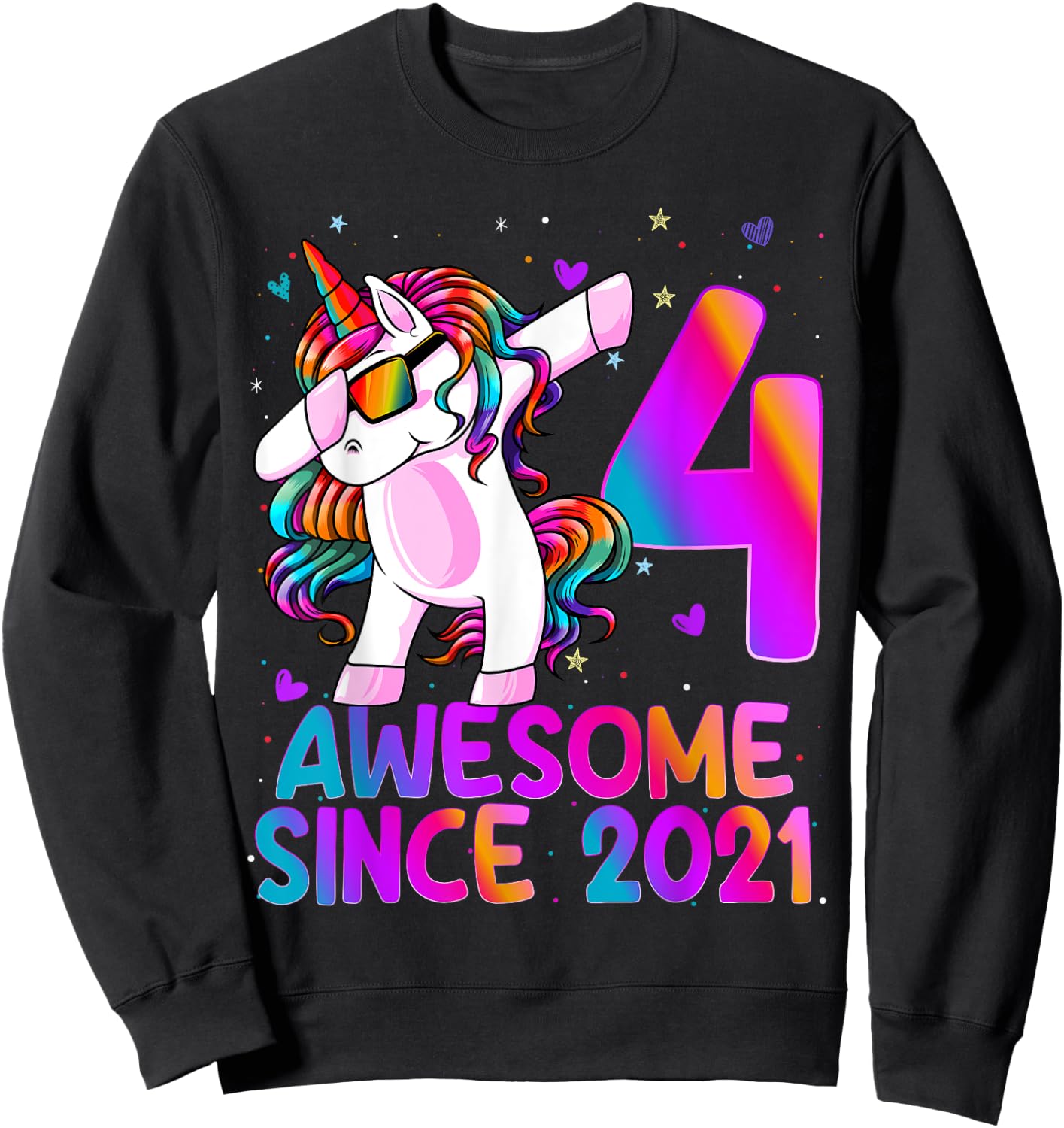 Dabbing Unicorn 4 Year Old 4th Birthday Girl Unicorn Party Sweatshirt - Sweatshirt | Black