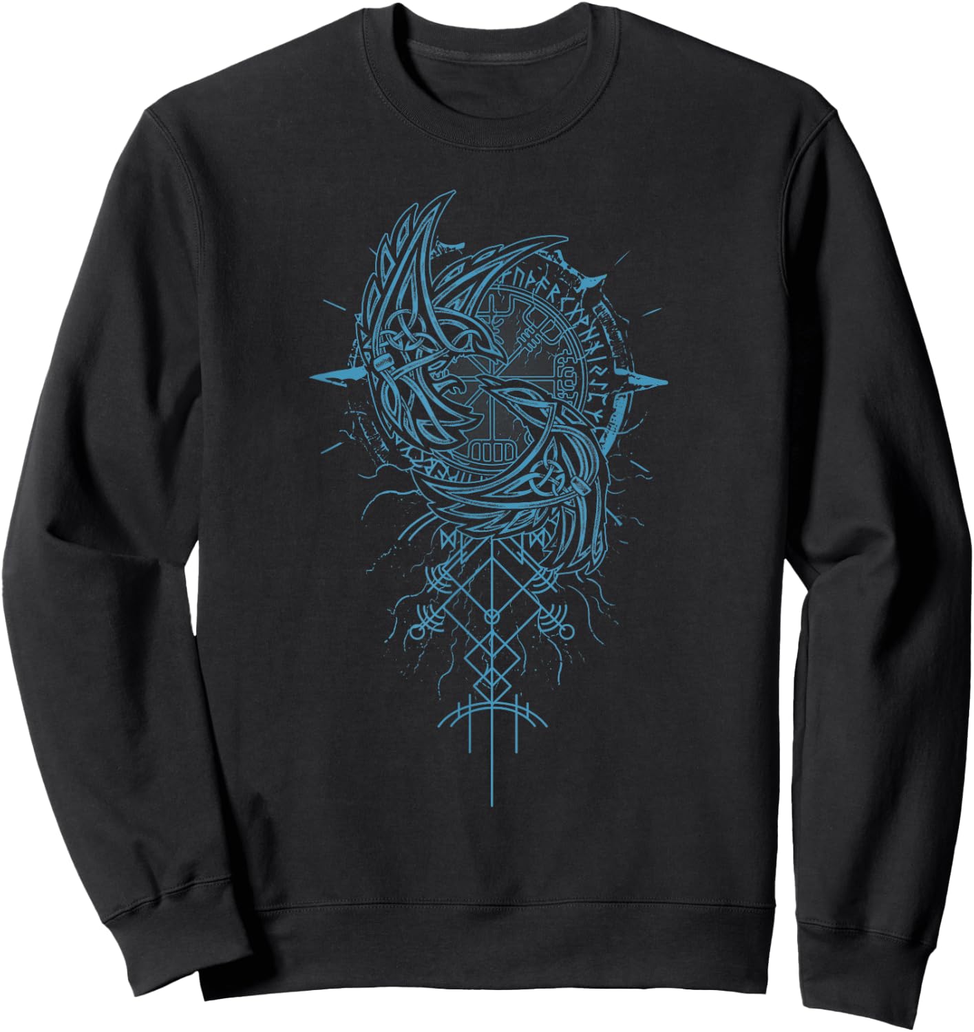 Walhalla Raven Odins Runes Nordic Compass Viking Sweatshirt - Sweatshirt | Black