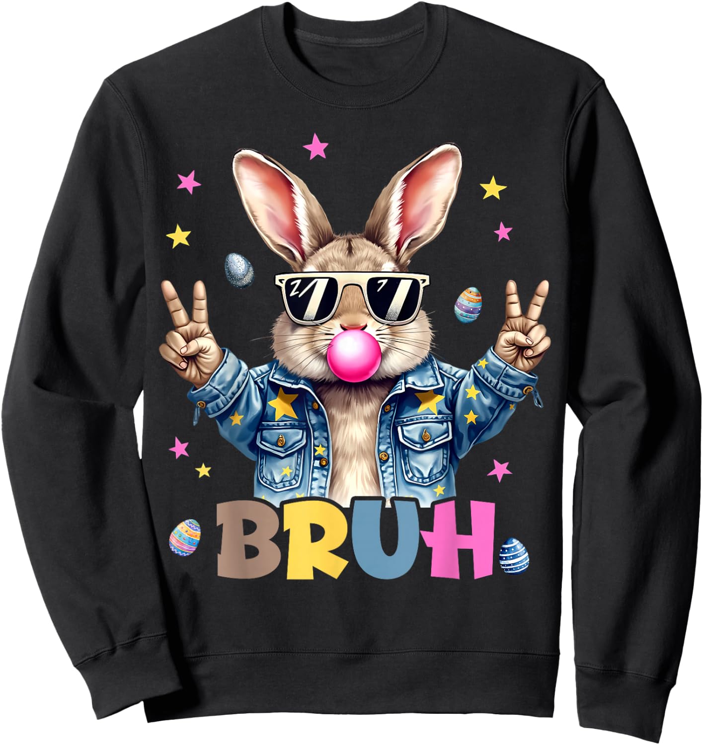 Bruh Meme Easter Day Funny Bunny Eggs Teens Boys Kids Men Sweatshirt - Sweatshirt | Black