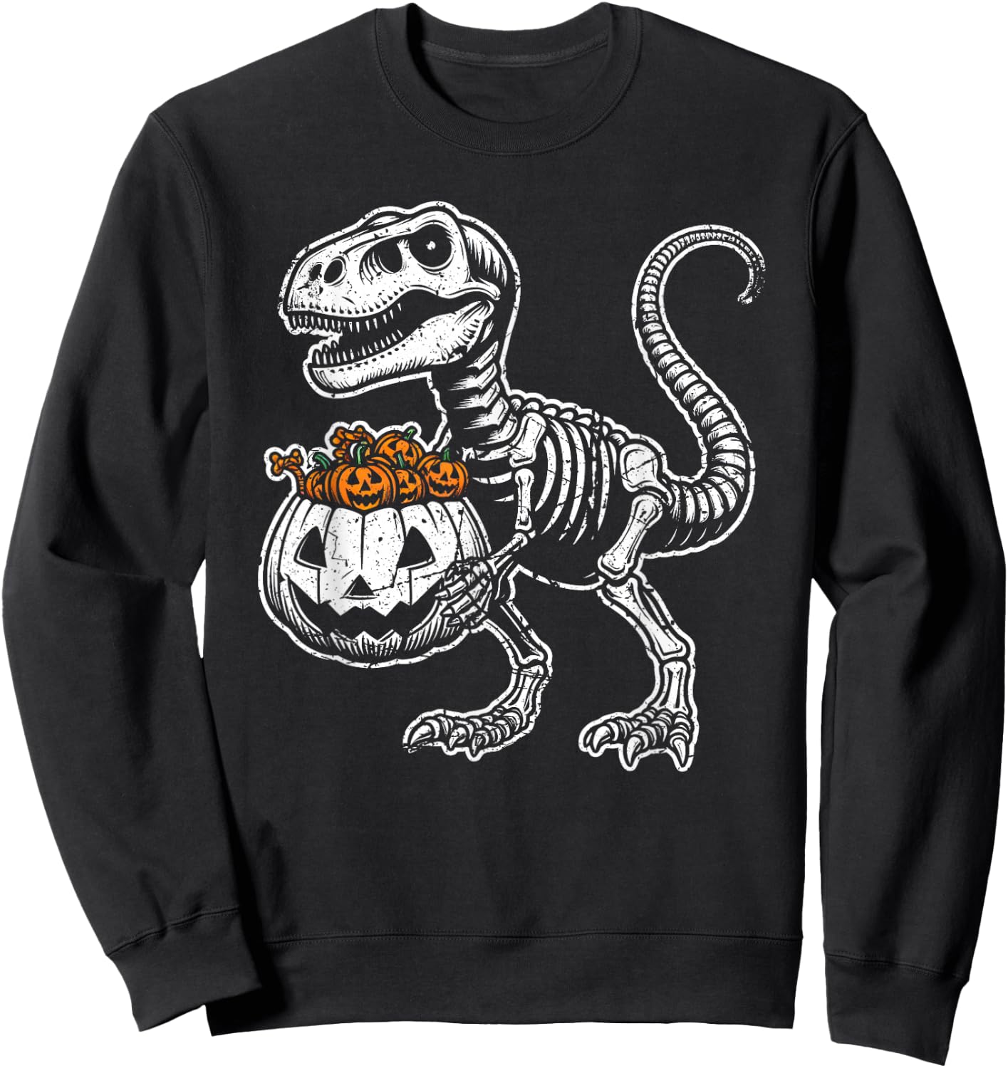 Skeleton Dinosaur T rex Pumpkin Dino Men Boys Kids Halloween Sweatshirt - Sweatshirt | Black