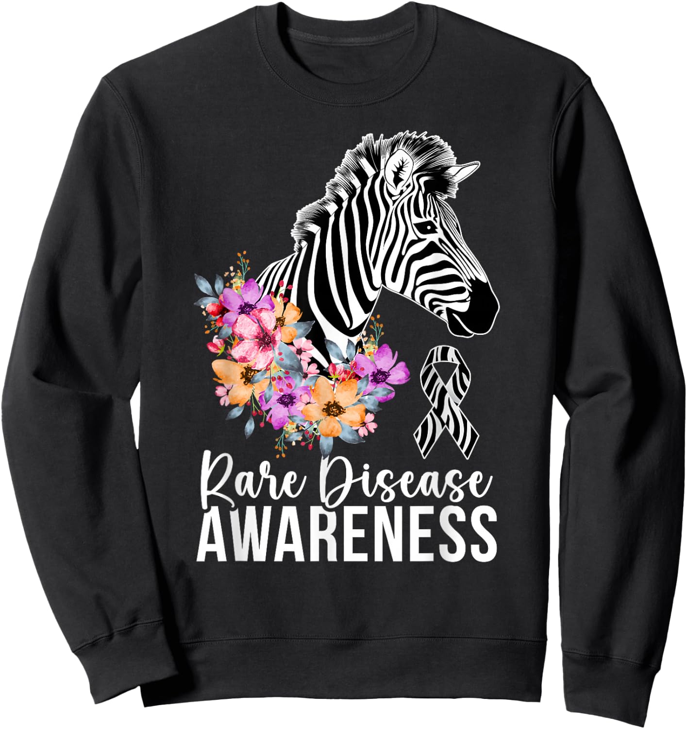 Rare Disease Awareness Zebra Rare Disease Warrior Sweatshirt - Sweatshirt | Black