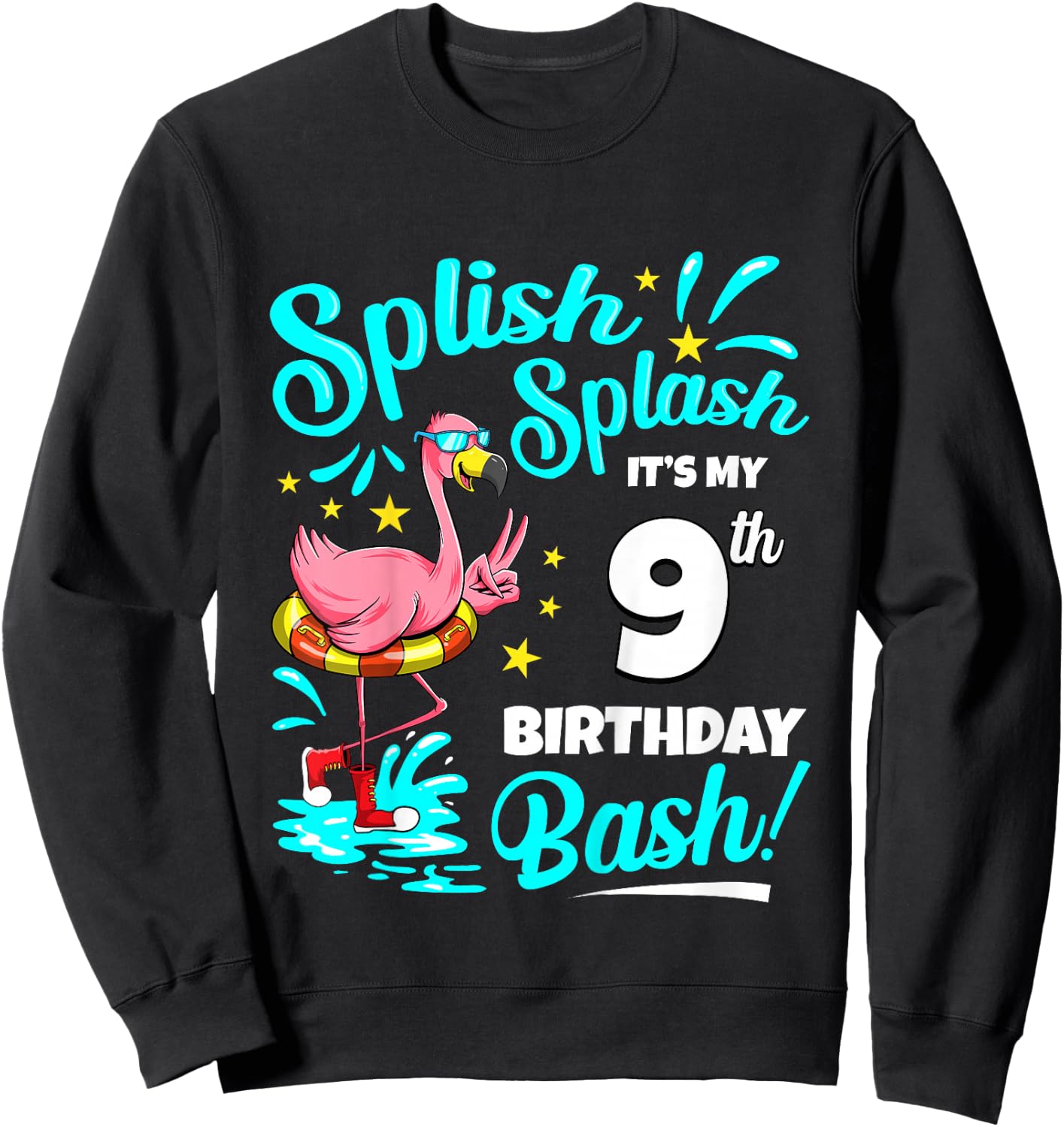 9th Birthday Flamingo 9 Years Old Pool Party Summer Sweatshirt - Sweatshirt | Black