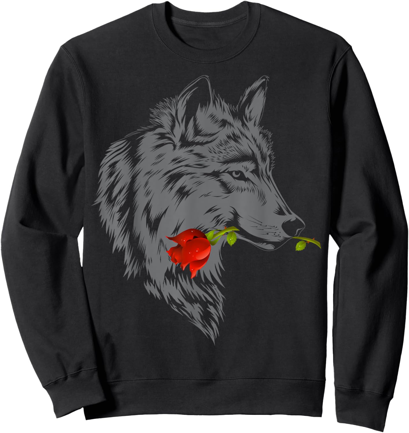 Wolf Rose | Cute Valentine Gray Wolf Gift Sweatshirt - Sweatshirt | Black