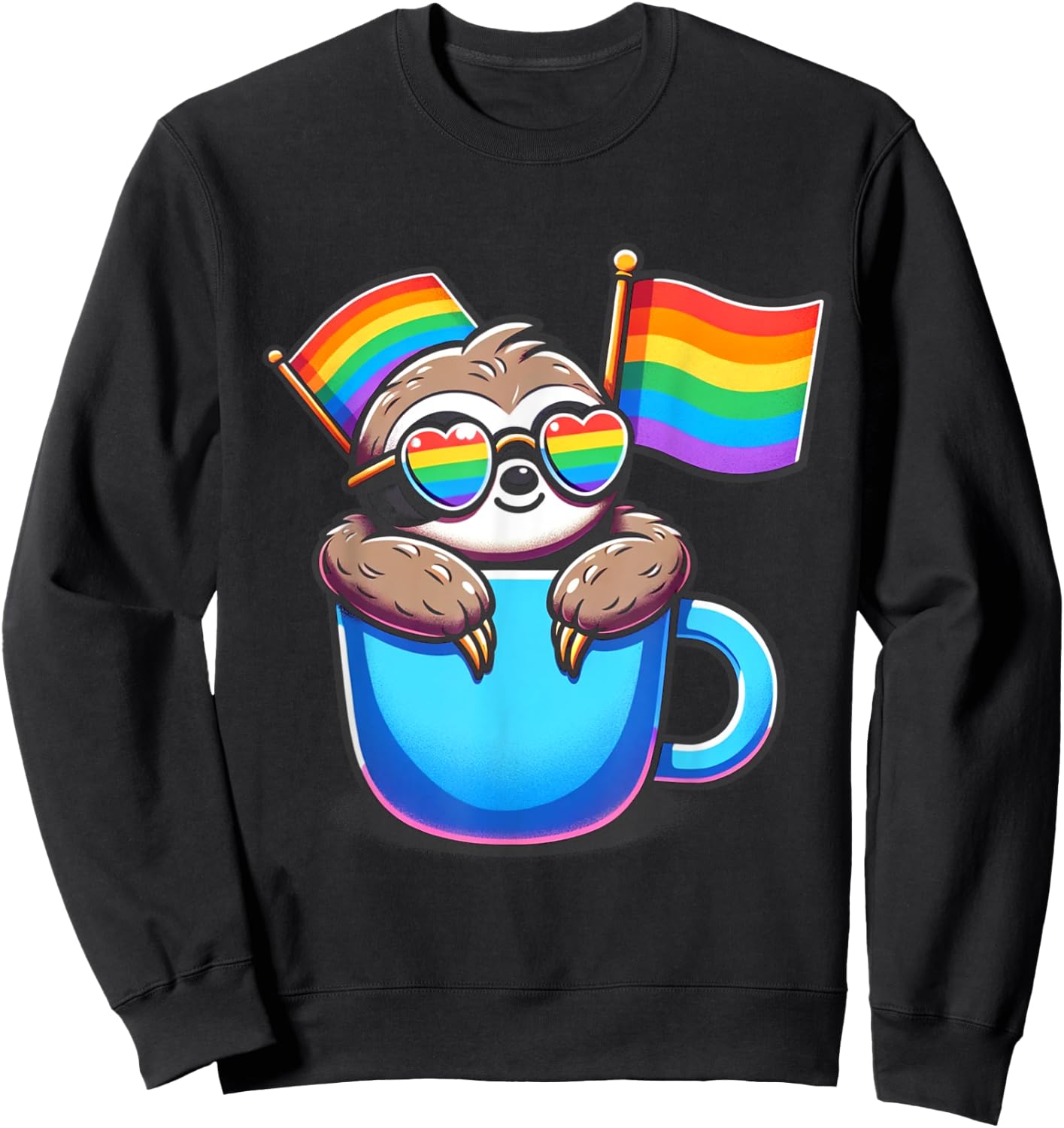 Cute Sloth with Pride Flags LGBTQ+ Support cute Animal Sweatshirt - Sweatshirt | Black