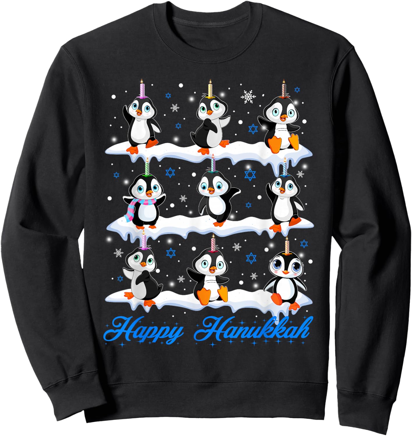 Happy Hanukkah Penguin Chanukkah Jewish Holiday Pajama Sweatshirt - Sweatshirt | Black