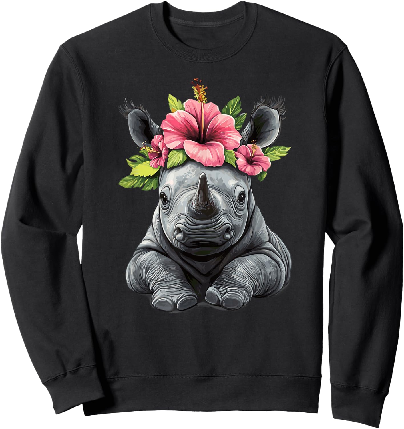 Adorable Baby Rhino With Flower Crown Sweatshirt - Sweatshirt | Black