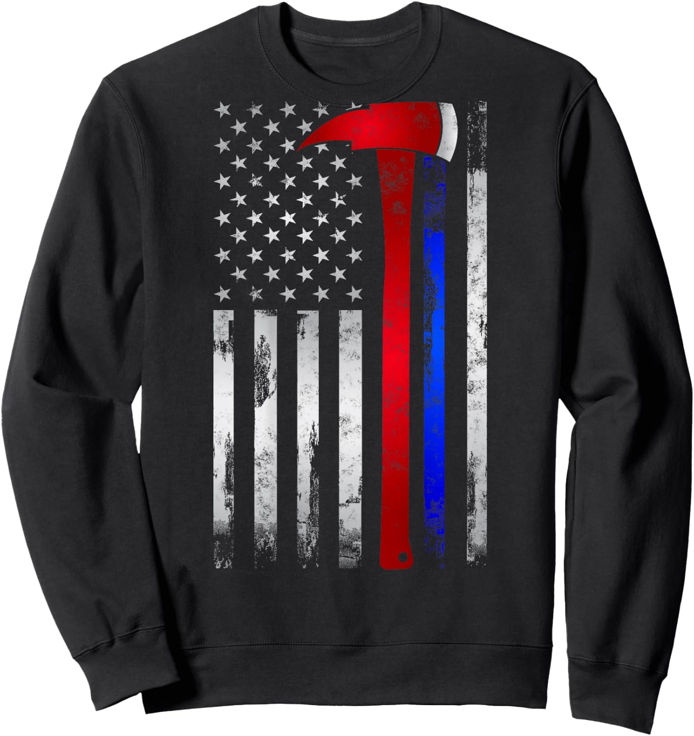 Thin Red Blue line American Flag Axe Gift Firefighter Police Sweatshirt - Sweatshirt | Black