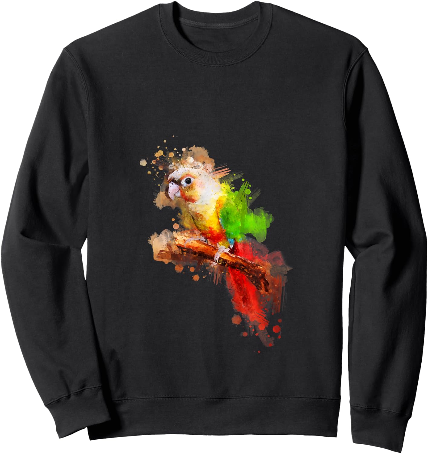 Watercolor Pineapple Green Cheek Conure parrot Sweatshirt - Sweatshirt | Black
