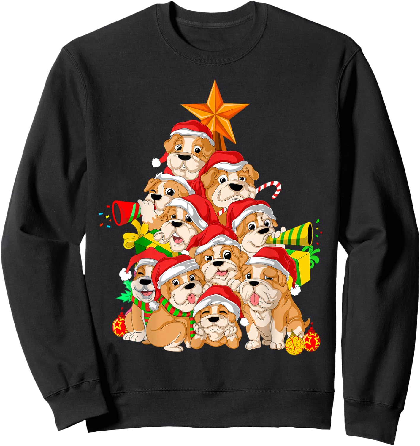 English Bulldog Christmas Tree Dog Xmas Gift Women Kids Sweatshirt - Sweatshirt | Black