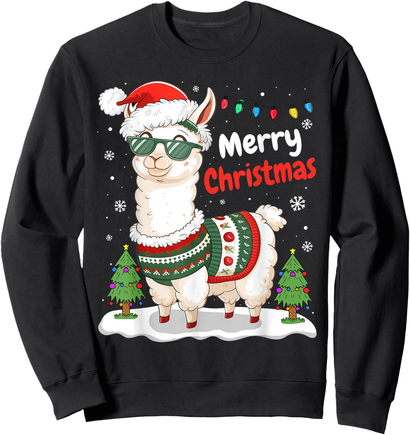 Merry Christmas Cute Llama Lover Funny Xmas Family Pajamas Sweatshirt - Sweatshirt | Black