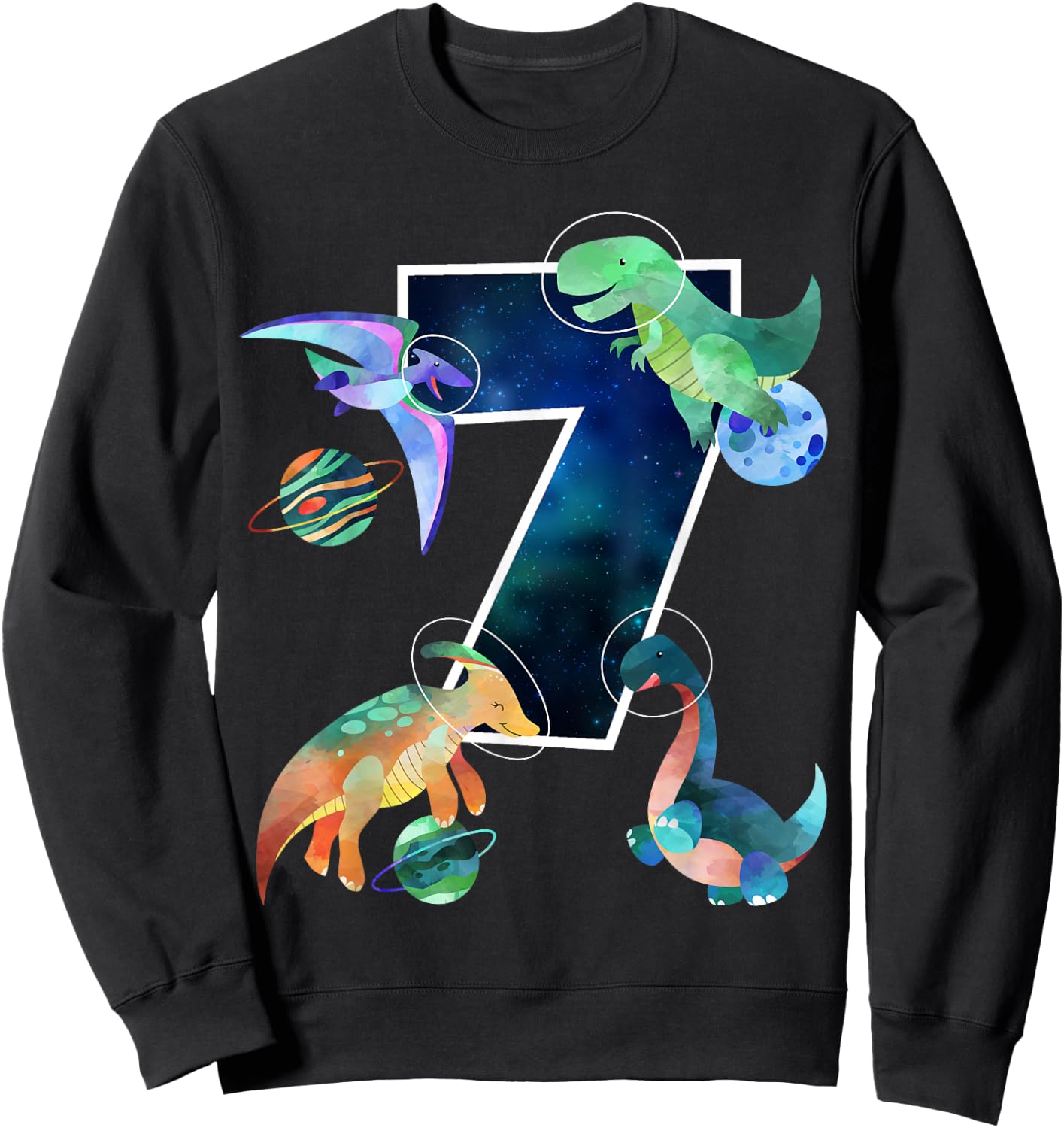 Kids Astronaut Outer Space Dinosaurs 7th Birthday Boy Gift Sweatshirt - Sweatshirt | Black