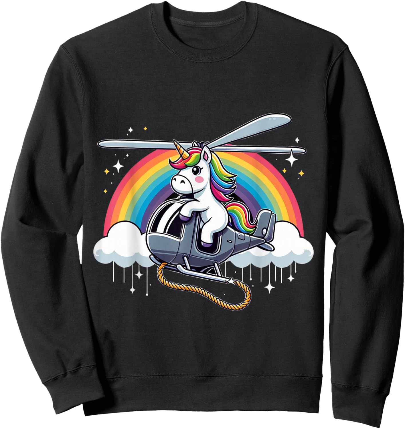 Unicorn Riding Helicopter Sweatshirt - Sweatshirt | Black