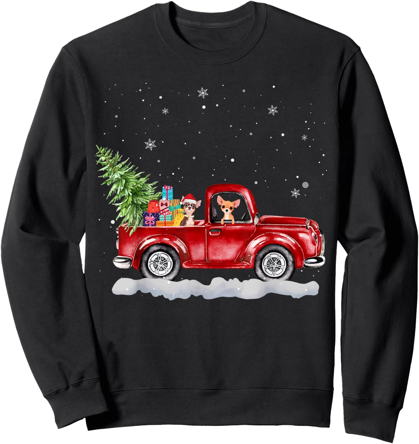 Christmas Chihuahua Dogs Ride Red Truck Costumer Sweatshirt - Sweatshirt | Black