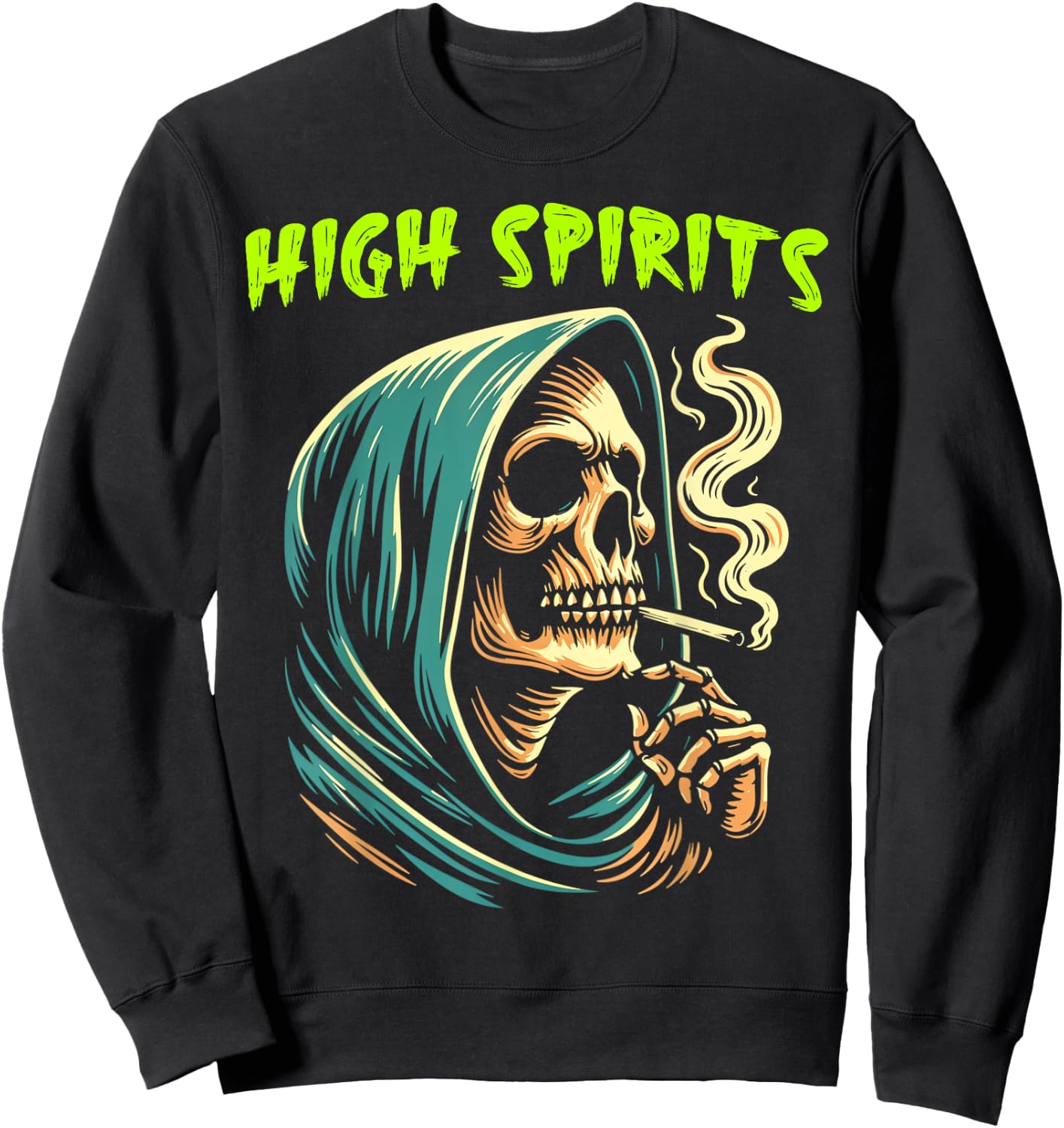 High Spirits Skull Smoking Reaper Grim Reaper High Spirits Sweatshirt - Sweatshirt | Black