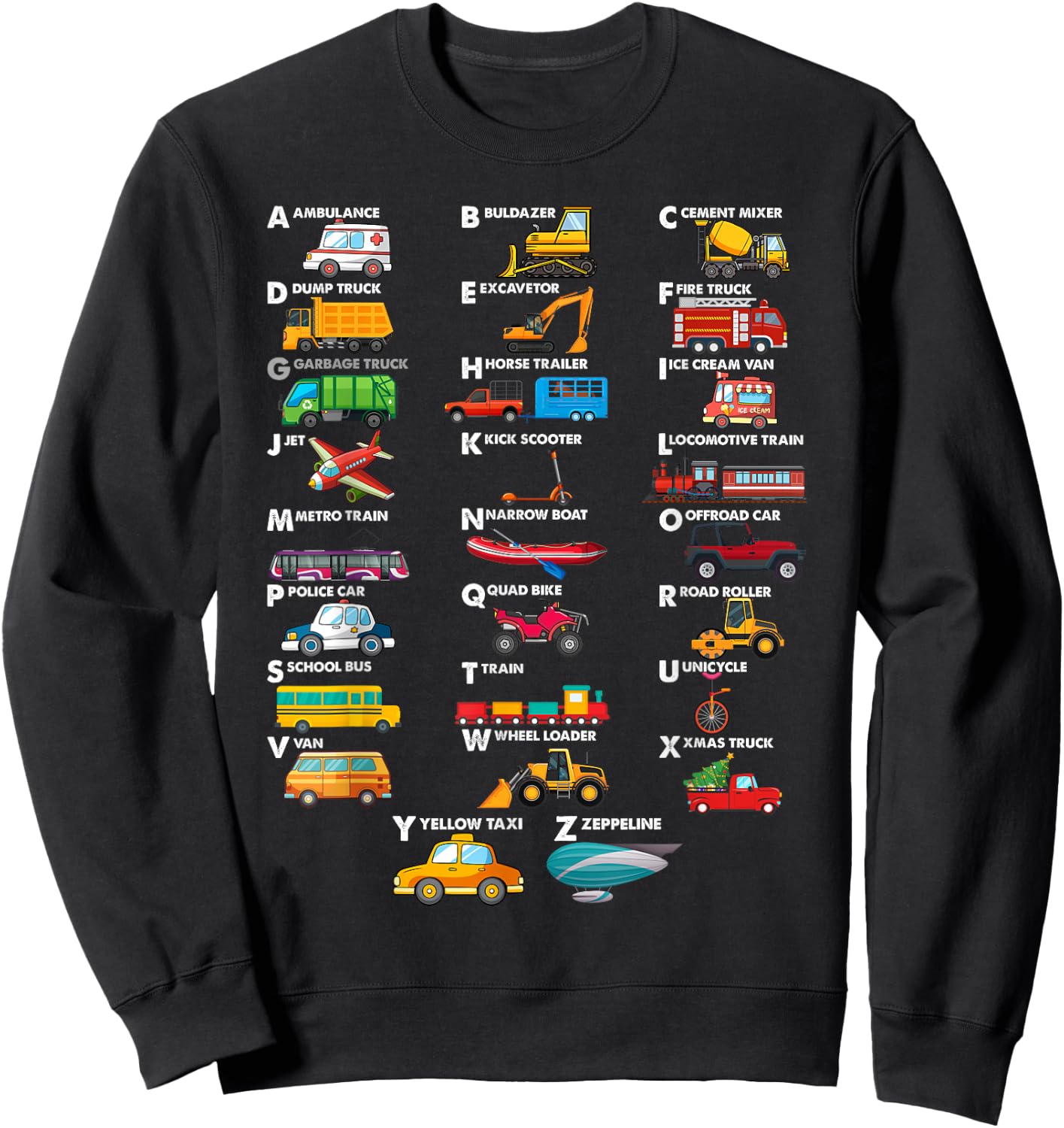 Truck Construction Vehicles ABC Boys Men Women Toddler Sweatshirt - Sweatshirt | Black
