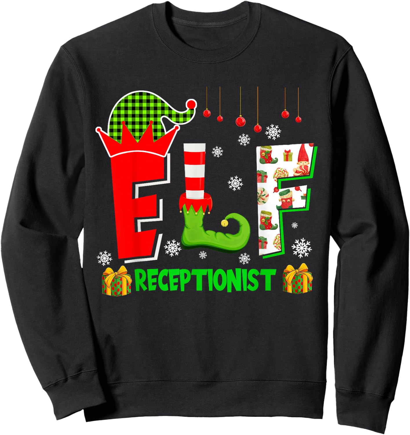 Elf Receptionist Christmas Costume Matching Elf Lover Family Sweatshirt - Sweatshirt | Black