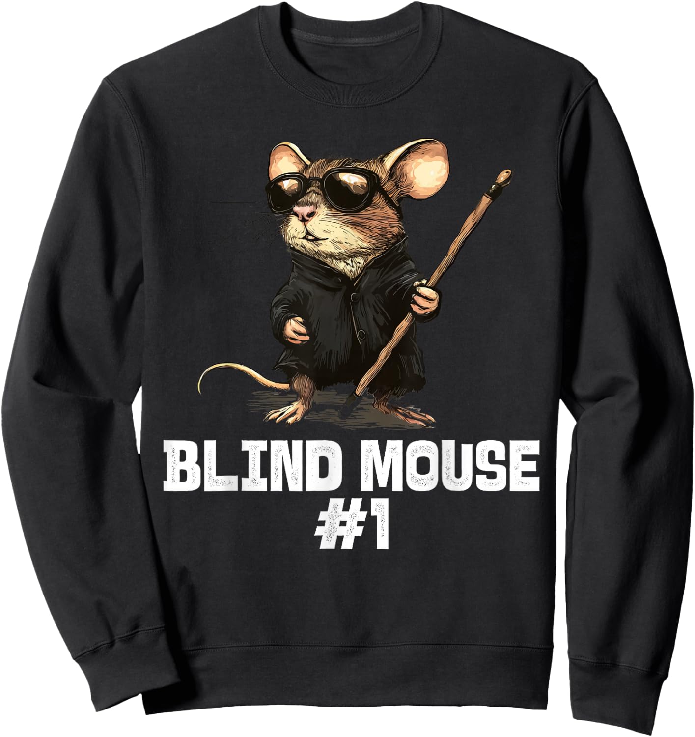 Blind Mouse #1 Cool Mouse Illustration Sweatshirt - Sweatshirt | Black