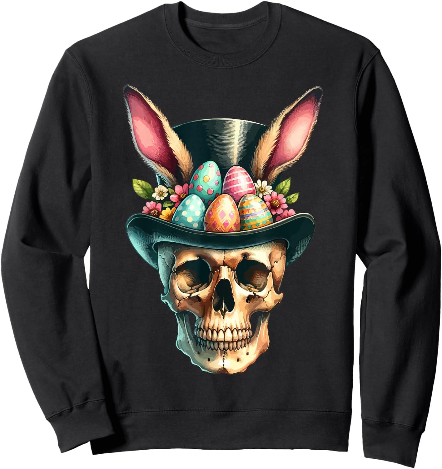 Funny Easter Bunny Skull Egg Hunt Easter Day Sweatshirt - Sweatshirt | Black