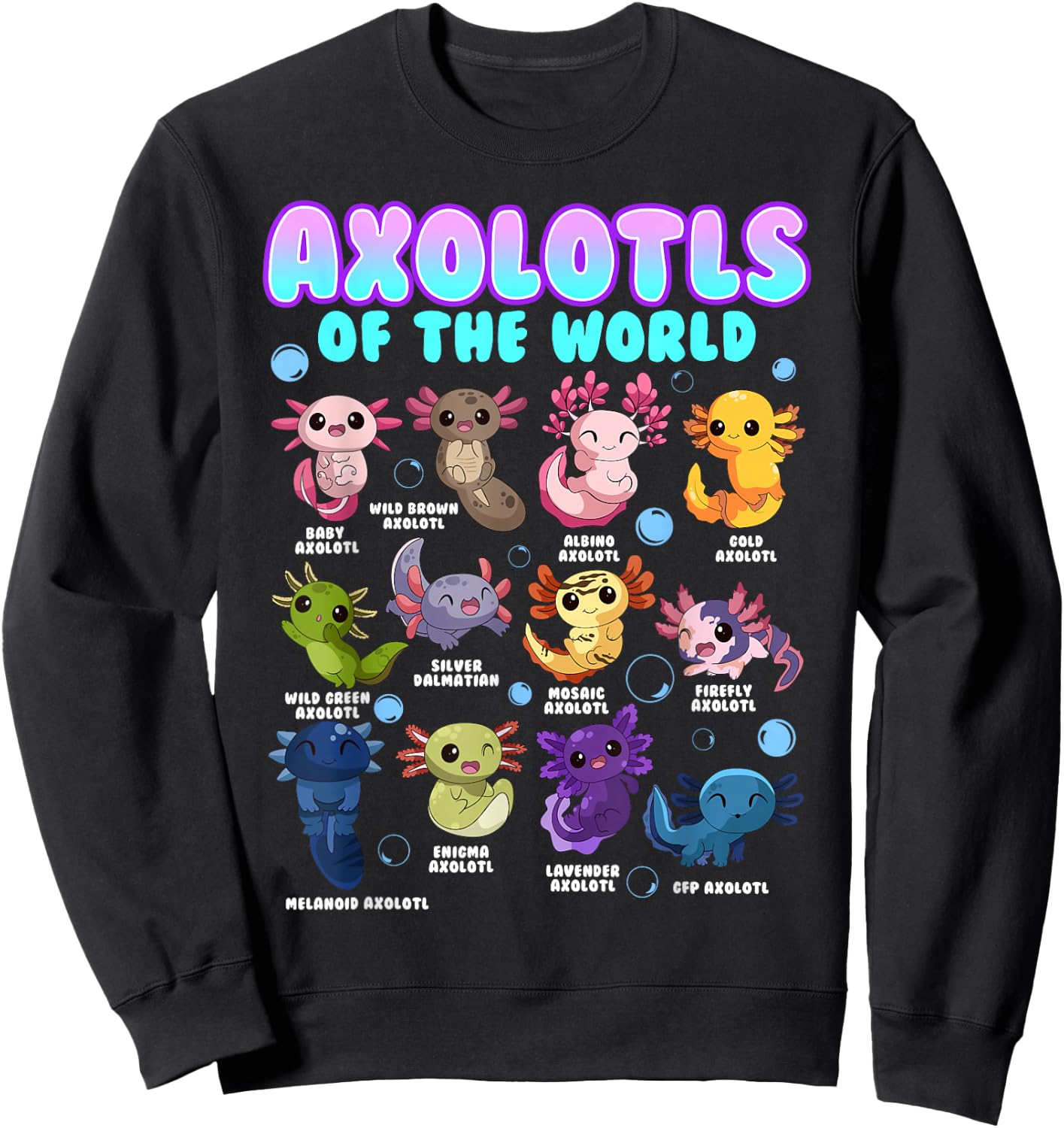 Axolotl Animals of the World Kawaii Salamander Herpetology Sweatshirt - Sweatshirt | Black