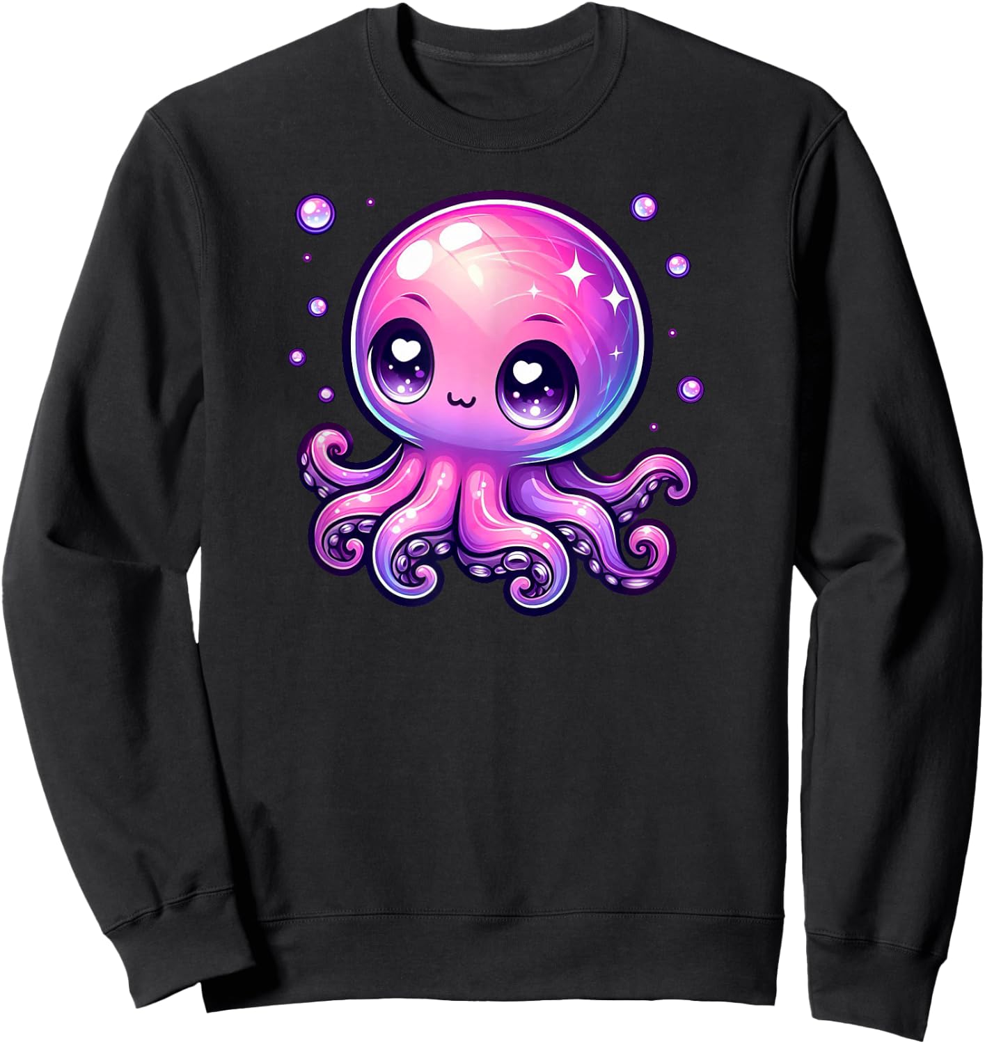 Cute Kawaii Octopus Anime Pink Purple Blue Ocean Sea Fun Sweatshirt - Sweatshirt | Black