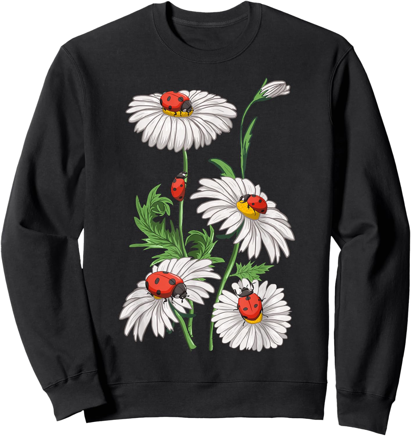 Ladybugs Daisies Chamomile Marguerites Bouquet Gardeners Sweatshirt - Sweatshirt | Black